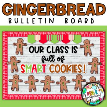 This gingerbread bulletin board is the perfect way to decorate your class this Christmas! Get your classroom ready for the holiday season with this cute and easy smart cookies bulletin board! Your students will love seeing their names on these adorable gingerbread men. You are sure to have the cu... Cookie Bulletin Board, Happy Holiday Bulletin Boards, Holiday Classroom Bulletin Boards, Christmas Gingerbread Bulletin Board Ideas, Smart Cookies Bulletin Board, Classroom Holiday Decorations, Gingerbread Theme Bulletin Board, Christmas Decoration For Classroom, Prek Christmas Bulletin Board Ideas