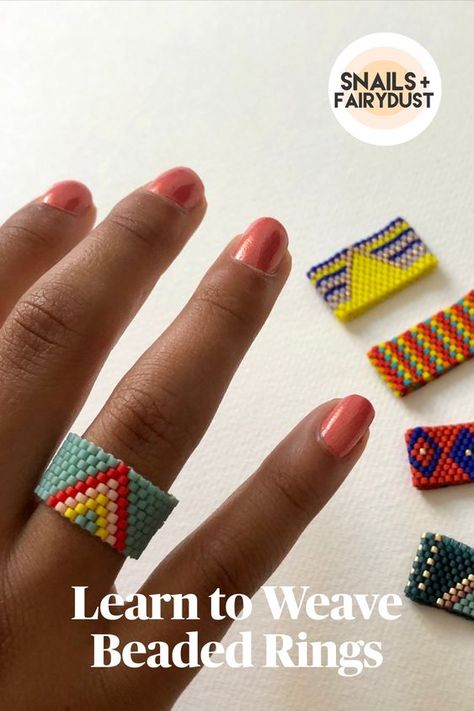 Learn To Make Woven Beaded Rings this Summer #BeadingPatterns #BeadedInstructions #BeadedAnimalsInstructions #StepByStepBeadingInstructions Fimo, Bead Sewing, Diy Jewelry Rings, Muted Rainbow, Rainbow Ring, Beadwork Tutorial, Design Your Own Ring, Friendship Bracelets Designs, Relaxing Art