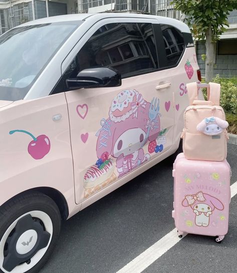 my melody car My Melody Car, Hello Melody, Cute Vehicles, Pink Melody, Sanrio Room, Aesthetic Camping, Car Cute, Hello Kitty Car, Girly Car Accessories