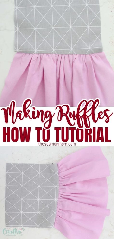 Need an easy way to gather fabric and make beautiful, even ruffles? Making ruffles is easy and fun and I've got just the perfect method for gathering fabric! Check out these simple tips below to learn how to gather fabric the easiest way! via @petroneagu How To Sew Ruffles Tutorials, How To Make Ruffles With Fabric, Pajama Pants Pattern Free, Making Ruffles, How To Make Ruffles, How To Make A Ruffle, Gathering Fabric, Gather Fabric, Ruffle Skirt Pattern