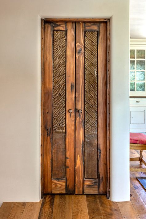 Unique Doors Interior, Cabin Interiors Rustic, Antique Pantry Door, Double Pantry Doors, Rustic Pantry Door, French Pantry, Arizona Kitchen, Spanish Doors, Double Pantry