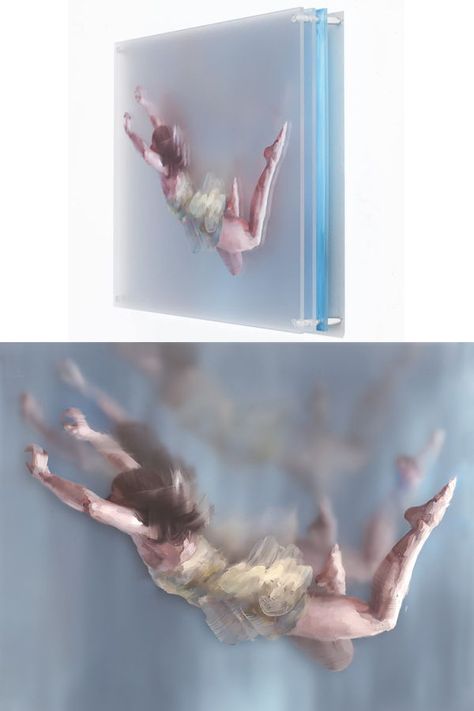 Artist Michelle Jader creates striking layered paintings of people diving into the unknown. #art #painting Croquis, Art Layers Ideas, Motion Art Drawing, Glass Layer Art, Transparent Layers Art, Painting On Acetate, Acetate Art Layered, A Level Art Final Piece Ideas, Layers In Art