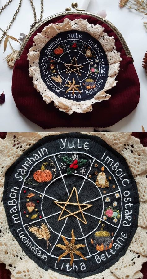 Embroidered Purses and CollarsPumpkin Patch Goods on Etsy - embroidery,witchy,cottagecore,etsy Witch Aesthetics, Witchy Cottagecore, Learning To Embroider, Craft Things, Witch Diy, Witchy Crafts, Hand Work Embroidery, Needle Work, Embroidery Inspiration