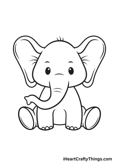 How to Draw an Elephant — Step by Step Guide Elephant Drawing For Kids, Elephants For Kids, Cute Elephant Cartoon, Baby Elephant Drawing, Elephant Coloring, Elephant Clip Art, Baby Coloring Pages, Elephant Coloring Page, Easy Animal Drawings