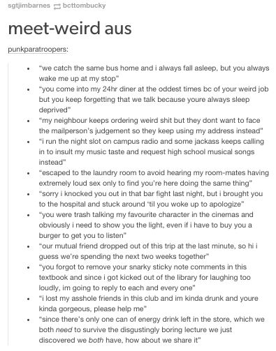 Character First Meeting Ideas, First Meeting Ideas Writing, Meet Weird Prompts, Meetcute Prompt, First Meet Prompts, School Au Prompts, Ship Au Ideas, Au Fanfic Ideas, Writing Au Prompts