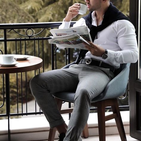 Drinking Coffee Photography, Mens Photoshoot Poses, Men Photoshoot, Men With Street Style, Smart Casual Men, Man Photography, Men Photography, How To Look Rich, Classy Men