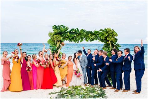 Tropical Wedding Theme Colors Bridesmaid Dresses, Tropical Wedding Groomsmen, Tropical Wedding Party Attire, Bright Beach Wedding, Beach Destination Wedding Dress, Dominican Wedding, Tulum Mexico Wedding, Colorful Beach Wedding, Bright Bridesmaid Dresses