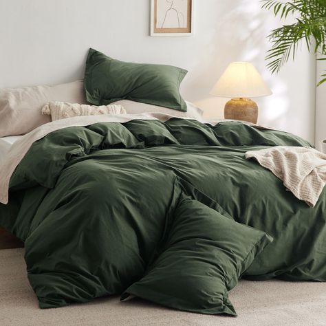 PRICES MAY VARY. Plain and Simple: Yarn-dyed for a simple yet elegant look, this duvet cover set features a subtle dual color effect, instantly refreshing your home decor with classic style. Made with Pure Cotton: Made with 100% pure cotton, this cotton duvet cover set offers exceptional breathability with extra softness to provide the utmost coziness year round. Prewashed Texture: This washed cotton duvet cover set has been prewashed to achieve a naturally relaxed look that adds an extra layer Green Comforter, Green Minimalist, 100 Cotton Duvet Covers, Home Dress, Cotton Duvet Cover, King Duvet Cover, Cotton Duvet, Bed Duvet Covers, Queen Duvet Covers