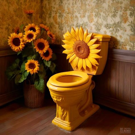 Toilet In Bathroom, Sunflower Chair, Bedroom Decor Pictures, Sunflower Bathroom, Sunflower Room, Monique Lula, Accessories Living Room, Sunflower House, Sunflower Artwork