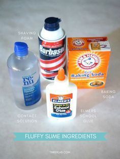 This 4-ingredient fluffy slime recipe is so fun to play with and made with easy to find supplies: contact solution, glue, shaving cream, and baking soda. #CuteFluffyThings Fluffy Slime Ingredients, Easy Fluffy Slime Recipe, Baking Soda Slime, Slime With Shaving Cream, Slime With Contact Solution, Slime Easy, Homemade Slime Recipe, Fluffy Slime Recipe, Making Fluffy Slime