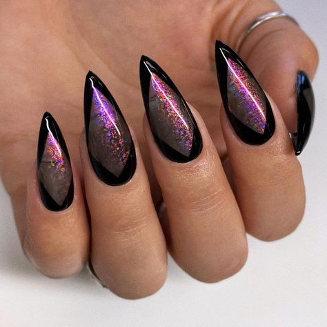 Medium Stiletto, Opal Nails, Witch Nails, Halloween Goth, Witch House, Cool Nail Designs, Black Opal, How To Do Nails, Fire Opal