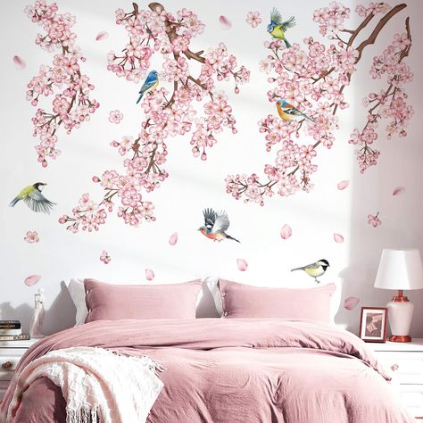 PRICES MAY VARY. It can be stuck onto any clean, dry, non-textured smooth surfaces: walls, windows, tiles, furniture, mirrors, even your refrigerators. decalmile wall stickers are made of high quality, bright and colorful, easy to peel and stick, removable and waterproof. decalmile large cherry blossom tree branch wall decals are perfect to decorate girls bedroom, living room, and baby nursery room. Come in 3 sheets, sheet size: 30cm x 90cm (11.8" × 35.4"), recommend finished size: 135cm x 121cm Cherry Blossom Peel And Stick Wallpaper, Cherry Blossom Tree Branch, Tiles Furniture, Tree Branch Wall, Living Room Nursery, Blossom Tree, Wall Decor Stickers, Cherry Blossom Tree, Decorate Your Room