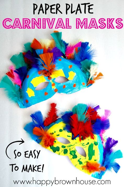 These Paper Plate Carnival Masks are perfect for teaching kids about Rio Carnival, Brazil, and the Rainforest. During a study of the rainforest, read about Rio Carnival in Brazil and make your own colorful masks. Then, have your own family fun night of making colorful, feather-filled Carnival masks and watching the Carnival themed movie for kids, Rio. Carnival Activities, Mask Craft, Theme Carnaval, Carnival Crafts, Circus Crafts, Carnival Art, Brazil Carnival, Rio Carnival, Masks Crafts