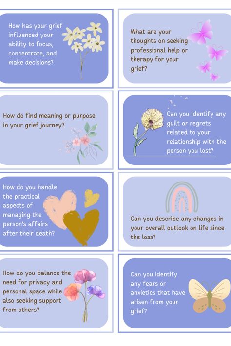 Grief and Loss Counseling Questions Cards | Therapist Counselor Tools Printables Worksheet | Mental Health Therapist Questions, Counseling Questions, Therapy Skills, Therapy Questions, Coping With Loss, Counseling Kids, Mental Health Counselor, Mental Health Therapy, Counseling Activities