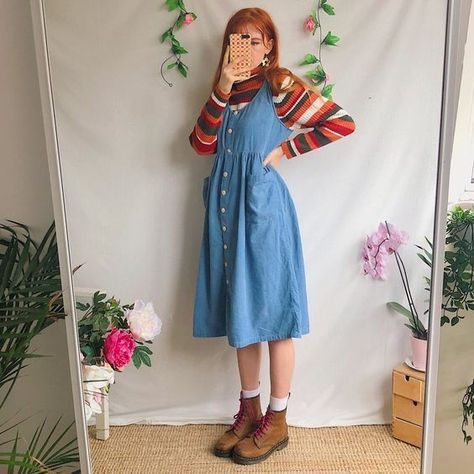 Fest Outfits, Cottagecore Outfits, Vintage Corduroy, Depop Vintage, Zooey Deschanel, Corduroy Dress, Mode Inspo, Blue Vintage, Ladies Dress Design