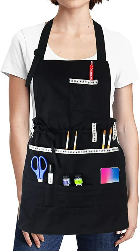 Amazon.com: FreeNFond Adjustable Artist Apron with Pockets for Women Men Canvas Painting Aprons for Arts Gardening Utility or Work : Home & Kitchen Painting Apron, Artist Apron, Apron With Pockets, Work Aprons, Bib Apron, Apron Pockets, Ribbon Design, Linen Textile, Neck Strap