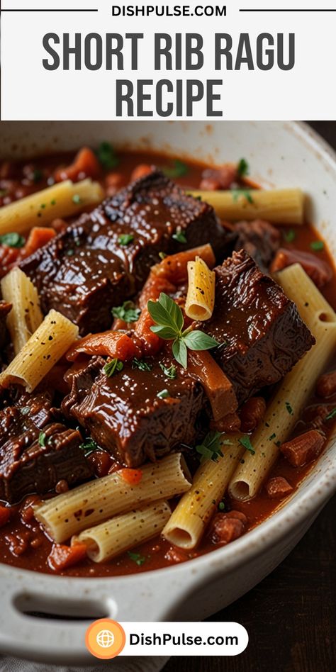 A Short Rib Ragu Recipe typically features succulent, slow-cooked beef short ribs simmered in a rich and savory tomato-based sauce. The dish often includes aromatic vegetables like onions, carrots, and celery, along with garlic and herbs such as rosemary and thyme. After searing the short ribs to develop a deep, caramelized flavor, they are braised in red wine and tomatoes until tender and falling off the bone. The ragu is commonly served over pasta, polenta, or mashed potatoes, making for a hearty and comforting meal that's perfect for cooler weather or special occasions. Short Ribs Pasta, Short Rib Pasta, Short Rib Recipes, Ragu Recipes, Best Baklava Recipe, Short Rib Ragu, Short Rib Stew, Saltimbocca Recipe, Short Ribs Slow Cooker