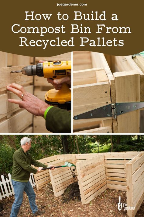 In this Done-In-A-Weekend Project from Exmark Mowers, I join host Doug Scott to show you how to build a compost bin (a 3-bin system, to be exact) out of recycled pallets.And be sure to visit the link to download step-by-step plans for this 3-bin backyard composting system. With these plans in hand, you’ll be composting in no time! | #compost #compostbin #pallets #palletprojects Compost From Pallets, Compost Bin From Pallets, Palette Compost Bin, Diy Pallet Compost Bin, 3 Bin Compost System Diy, Composting Station, Compost Pallet, Diy Compost Bin Outdoor, Pallet Compost Bin Diy