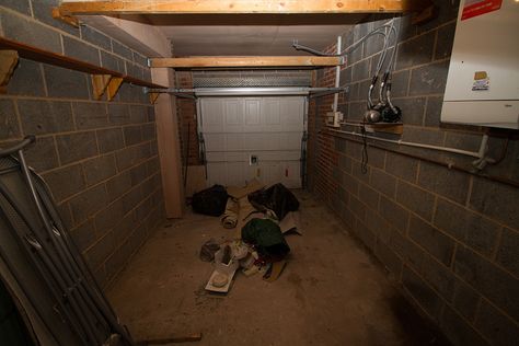 Before… Home office garage conversion | by Simon Wiffen Garage Room Conversion, Exposed Bulb Lighting, Gorgeous Office, Patterned Tile Backsplash, Home Office Garage, Converted Garage, Beachy Theme, Garage Room, Ideas For Storage