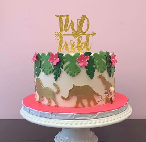 Two Wild Cakes, Leaves Cake, Donut Birthday Cake, Third Birthday Girl, Jungle Theme Cakes, Second Birthday Cakes, Wild Birthday Party, Birthday Sheet Cakes, Cake Girl