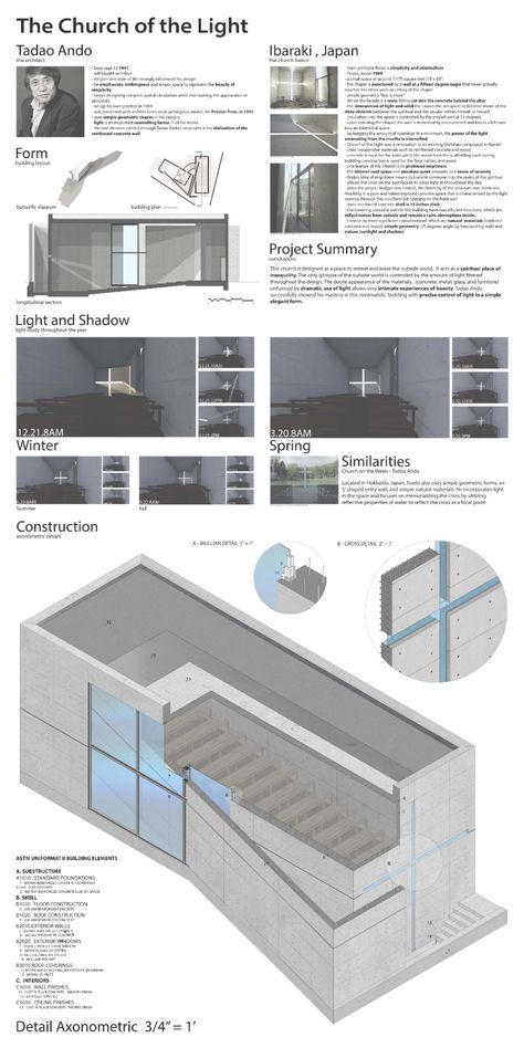 Church Of Light: Case Study | Ty Quattlebaum | Archinect Church Of Light, Shadow Architecture, Church Interior Design, Simple Building, Architecture Portfolio Design, Architecture Life, Portfolio Design Layout, Architecture Design Drawing, Tadao Ando