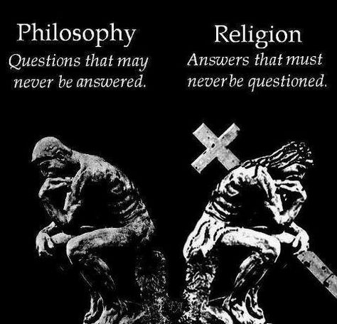 Are these statements philosophical or religious? It would be philosophical if there were something like a syllogism or some form of logical reasoning. But there is none. Ergo, it resembles a bare religious assertion that must be believed on faith. Or in other words, are these statements supposed to questions or answers? Looks a lot more like answers that must never be questioned than questions that may never be answered. Quotes Literature, Atheist Quotes, Anti Religion, Philosophical Quotes, Question Everything, Philosophy Quotes, The Words, Wisdom Quotes, Words Quotes