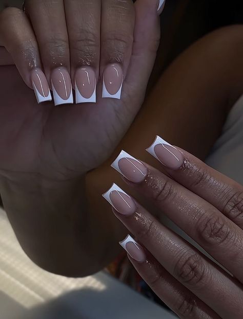 White Tip Acrylic Nails, French Tip Acrylic Nails, French Acrylic Nails, Short Square Acrylic Nails, Nails White, Acrylic Nails Coffin Pink, Unique Acrylic Nails, White Tip, Bling Acrylic Nails