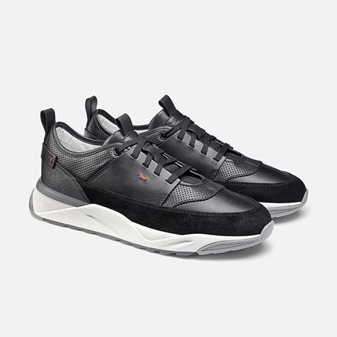 Leather and suede sneakers - Black | Santoni Shoes Santoni Shoes, Italian Shoes, Suede Sneakers, Handmade Shoes, Shoes And Accessories, Sneakers Black, Leather Sneakers, Suede Leather, Online Boutique