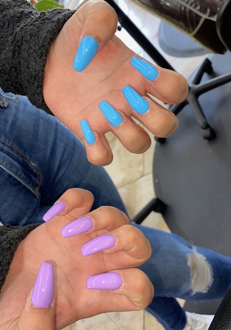 Blue And Purple Acrylic Nails, Blue Purple Nails Ideas, Purple And Blue Acrylic Nails, Purple And Blue Nails Ideas, Light Blue And Purple Nails, Purple And Blue Nails Designs, Blue Purple Nails, Bright Purple Nails, Blue And Purple Nails