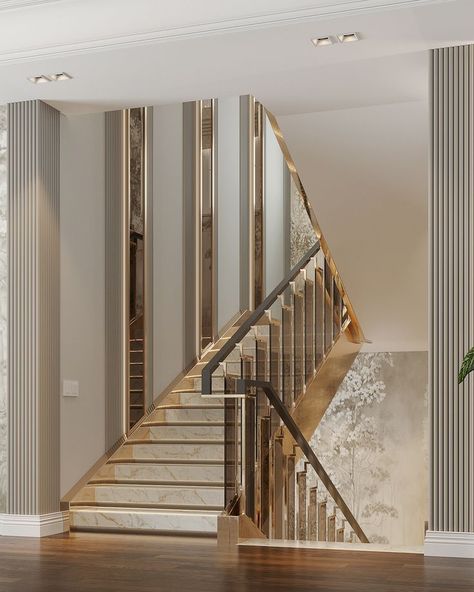 Luxury Stairs Design Ideas Collection 2023 Stair Rail Ideas, Stairs Wall Design Modern, Staircase Wall Design, درابزين السلم, Stair Railing Makeover, Stair Railing Kits, Luxury Stairs, درج السلم, Stairs Railing