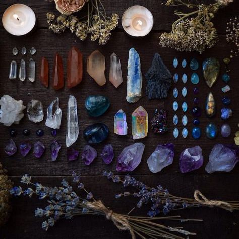 You do not need all the items on this list to practice Witchcraft, & owning a chest full of fancy equipment does not make any Witch more skilled than the other. You do not need a ton of money to be a... Pagan Poetry, Crystal Magic, Witch Aesthetic, Crystal Grid, Samhain, Energy Crystals, Gems And Minerals, Book Of Shadows, Crystal Gems