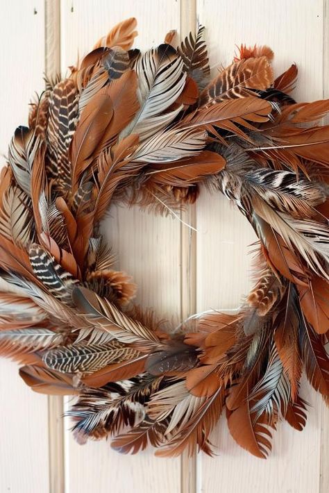 25 Feather Craft Ideas: Fun, Creative Projects for Adults and Kids Nature, Fall Decor With Feathers, Diy Boho Feather Decor, What To Do With Feathers Diy Ideas, Fall Feather Wreath, Crafts To Do With Feathers, What To Make With Feathers, Feather Wreath Diy How To Make, Chicken Feathers Crafts