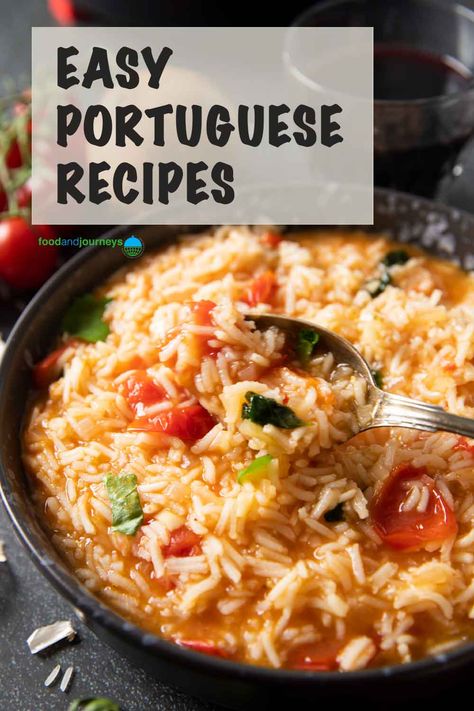 Take your pick from this mix of easy Portuguese recipes from different regions of the country.  Every dish in the list will tease your taste buds with the flavor of traditional Portuguese cooking! Portuguese Side Dishes, Portuguese Recipes Traditional, Easy Portuguese Recipes, Portuguese Rice, Portuguese Dishes, Tomato Rice, Portuguese Recipes, European Food, Rice Recipes