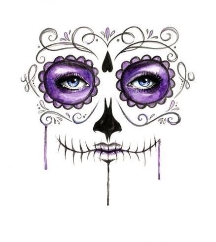 Day of the dead Makijaż Sugar Skull, Sugar Skull Art Print, Purple Sugar Skull, Sugar Scull, Halloweenský Makeup, Sugar Skull Face, Catrina Tattoo, Dead Makeup, Skull Art Print