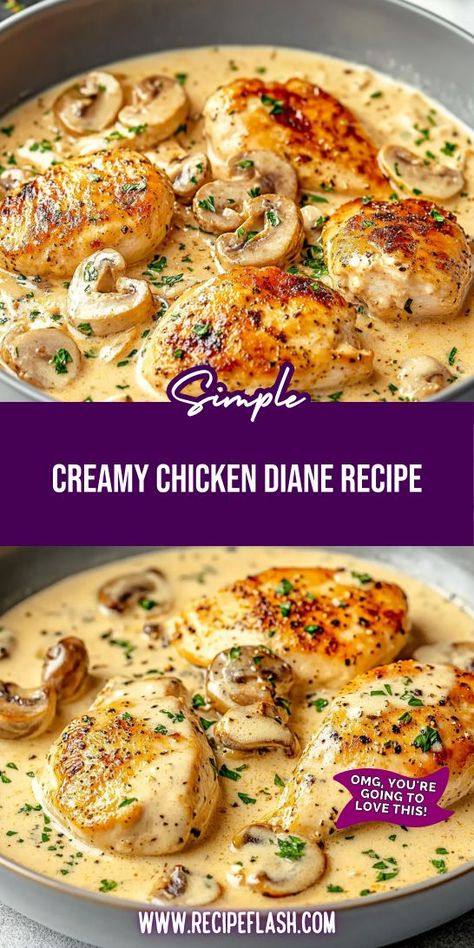 Searching for an easy yet impressive chicken breast recipe? The Creamy Chicken Diane Recipe is packed with flavor and perfect for any occasion! Be sure to save this recipe for a quick go-to meal that will leave everyone asking for seconds! Chicken Diane, Diane Sauce, Mustard Chicken Breast, Quick Chicken Breast Recipes, Chicken Mushrooms, Chicken Breast Recipe, Mustard Chicken, Mustard Sauce, Quick Chicken