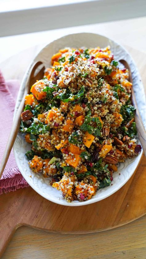 Healthy Salads Clean Eating, Squash Quinoa Salad, Roasted Butternut Squash Salad, Butternut Squash Quinoa Salad, Broccoli Salad With Raisins, Entertaining With Beth, Honey Balsamic Vinaigrette, Kale And Quinoa, Butternut Squash Quinoa