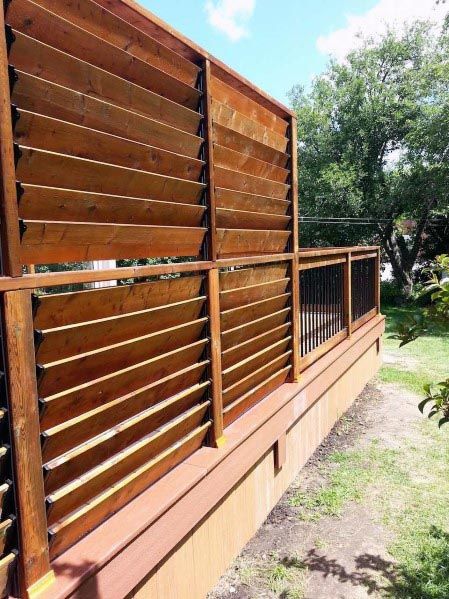 Top 70 Best Deck Railing Ideas - Outdoor Design Inspiration Privacy Screen For Deck, Deck Privacy Panels, Backyard Privacy Screen, Privacy Screen Deck, Diy Privacy Screen, Patio Privacy Screen, Deck Privacy, Deck Pictures, Patio Privacy