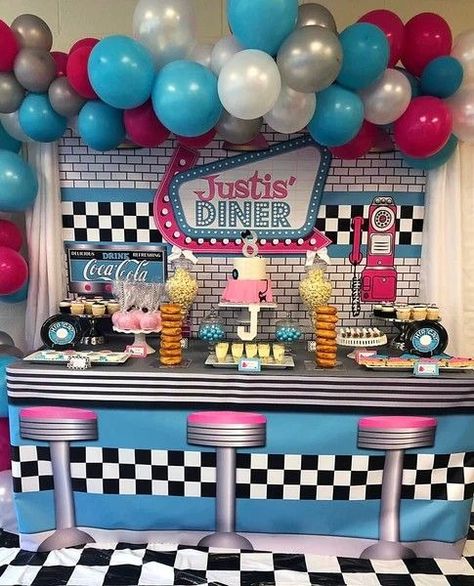 Grease Birthday Party Ideas, Grease Birthday Party, Sock Hop Decorations, 1950s Party Decorations, 1950s Party Ideas, 50s Party Decorations, 1950s Theme Party, Grease Themed Parties, Grease Theme