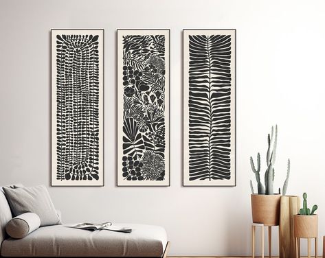 PostArtPrint - Etsy Large Nordic Wall Art, Long Artwork Vertical, Large Art Pieces Living Rooms, Long Vertical Art, Headboard Art Above Bed, Long Narrow Art, 3 Piece Art Wall Decor, Vertical Painting Ideas, Long Narrow Hallway Decorating