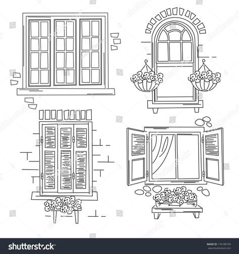 windows for sweet home Window Sketch, Window Illustration, Window Drawing, Cultural Architecture, House Drawing, 자수 디자인, Doodle Sketch, Urban Sketching, Drawing Lessons