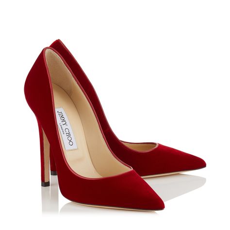 Red Velvet Pointy Toe Pumps | ANOUK | Cruise 19 | JIMMY CHOO Ankle Strap Chunky Heels, Dr Shoes, Jimmy Choo Heels, Red High Heels, Fancy Shoes, Red High, Womens Shoes High Heels, Fashion Heels, Jimmy Choo Shoes