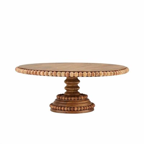 (1) BEADED WOOD PEDESTAL TRAY | FREE SHIPPING | MUD PIE Beaded Cake Stand, Wood Pedestal Stand, Wooden Cake Stands, Wood Cake Stand, Pedestal Cake Plate, Wood Cake, Pedestal Stand, Wooden Cake, Pedestal Cake Stand