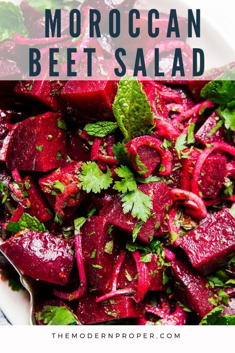 A simple, herby, orange-dressed Moroccan beet salad that can be made up to five days ahead of time, and it’s vegan, too? It sounds too good to be true, but this is the real deal, folks! Middle Eastern Salads, Beet Salad Recipes, Resep Salad, Beet Recipes, Pickled Beets, Cumin Seeds, Pot Cover, Moroccan Food, Beet Salad