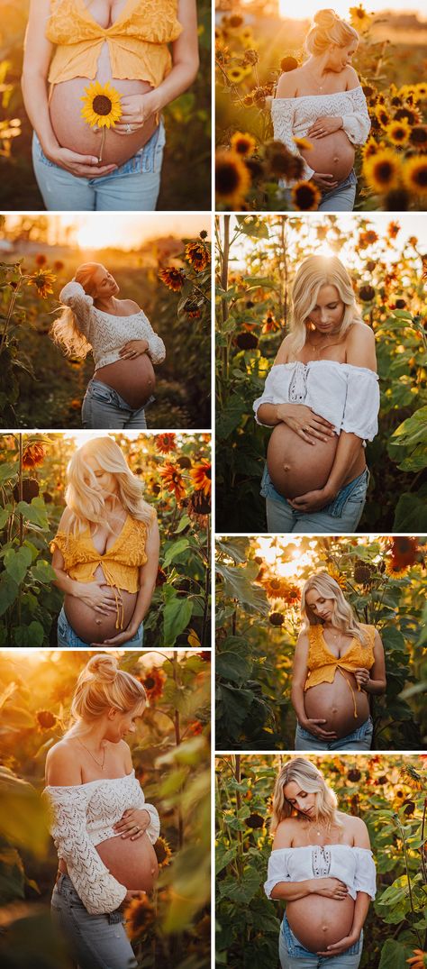 Maternity Photos - Maternity Outfit Inspo - Maternity Sunflower Patch - Victoria BC Maternity - Golden Hour Maternity - Maternity Crop Top Maternity Photos Outside Fall, Maternity Photography With Sunflowers, Maternity Pic Inspiration, Non Girly Maternity Photos, Maternity Photos With Belly Showing, Mommy Maternity Pictures, Sunflower Feild Maternity Pictures, Maternity Picture Themes, Sunflowers Maternity Photoshoot