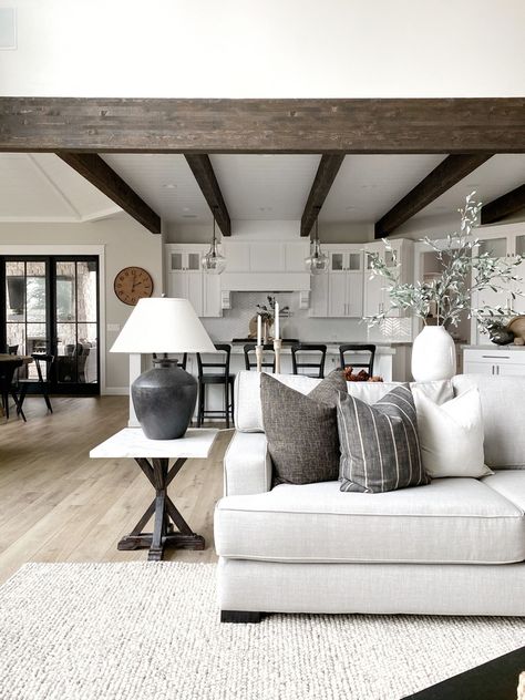 Farmhouse Interior, Cabinet Pulls, The Best Day, Ceiling Beams, Living Room Inspo, Pacific Coast, Design Decor, Home Interior, Home Living Room