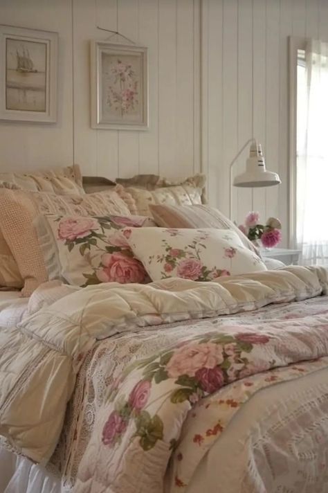 French Cottage Bedroom Decor, Grandma Chic Bedroom, French Provence Interior, Brookie Yancey, Vintage French Aesthetic, French Shabby Chic Bedroom, Modern French Country Bedroom, Country French Bedroom, French Country Style Bedroom