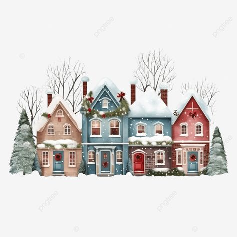 cute christmas decorated houses with dense snow and vintage colors xmas decoration house wintertim Winter Houses Drawings, Christmas House Printable, Christmas Houses Drawings, Christmas House Watercolor, Whimsical Watercolor Houses, Christmas House Art, Christmas House Painting, Christmas House Drawing, Christmas House Illustration