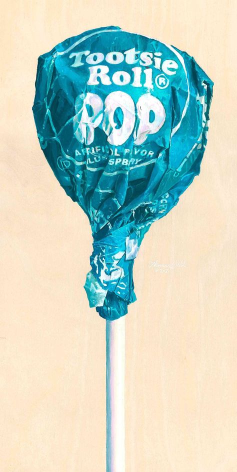 "Indulge in the sweet and tangy flavor of Blue Raspberry with this captivating fine art print of a Tootsie Roll Pop. As an artist, I was commissioned to create this piece and it opened my taste buds to a new and exciting flavor. Now, I can't wait to try all the other \"new\" flavors out there! Do you remember the classic Tootsie Pop commercial that asked, \"How many licks does it take to get to the Tootsie Roll center of a Tootsie Pop?\" It's a timeless question that has entertained generations. But, do you also remember the extended version of the commercial where the young boy asks several animals before the wise old turtle answers with his toothless grin? \"I ain't never made it without biting, go ask the Owl.\" It's a humorous moment that still brings a smile to my face. If you haven't 2025 Illustration, Tootsie Roll Pops, Tootsie Pop, Tootsie Roll, Drawing Inspo, Ap Art, Blue Raspberry, Insta Stories, Dreamy Art