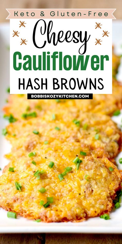 Cheesy Cauliflower Hash Browns Cauliflower Hashbrowns, Cauliflower Steaks Recipes, Garlic Mashed Cauliflower, Holiday Meal Planning, Cheesy Hashbrowns, Brown Recipe, Atkins Recipes, Hashbrown Recipes, Low Carb Veggies