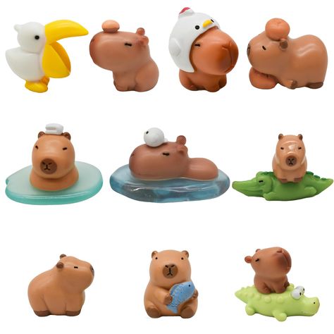 PRICES MAY VARY. Package: Pack of 9 pieces different styles mini capybara figurines+2 pieces mini crocodiles+1 piece mini pelican+1 piece mini pond Material: These cute small capybara figurines are made of resin, durable and well-made, safe, non-toxic and stylish Size: Capybara cake toppers approx. 1-2 inches/2-4 cm; Each pose has different sizes, small and delicate, very adorable Realistic Design: The tiny capybaras have different poses, sitting, standing, holding a fish, lying on persimmons, t Polymer Clay Mini Scenes, Cute Clay Capybara, Capybara Clay Sculpture, Cute Clay Miniatures, Cute Animal Figurines, Capybara Clay Art, Cute Mini Clay Ideas, Clay Figurine Ideas, Clay Cute Animals